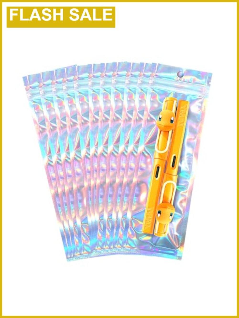 Holographic Resealable Mylar Bags for Pen Packaging - 100 Pcs 2.7x9 Inch